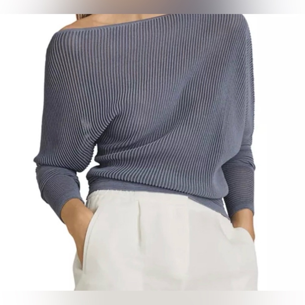 Reiss Women's Off-Shoulder Ribbed Top Blue Gray XS